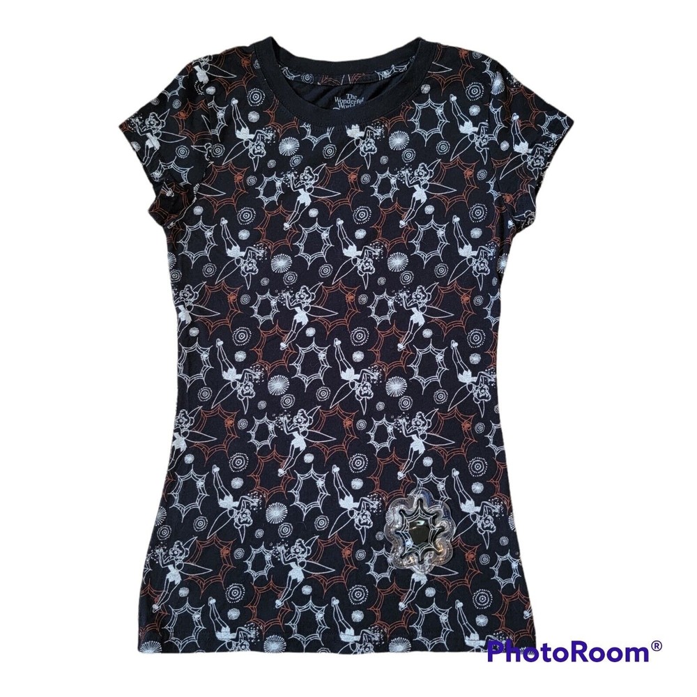 Wonderful world of Disney T Shirt Tinkerbell Halloween Spider Webs Sz Junior 3/5